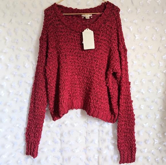 NEW Band of Gypsies Red Textured Bobble Sweater L